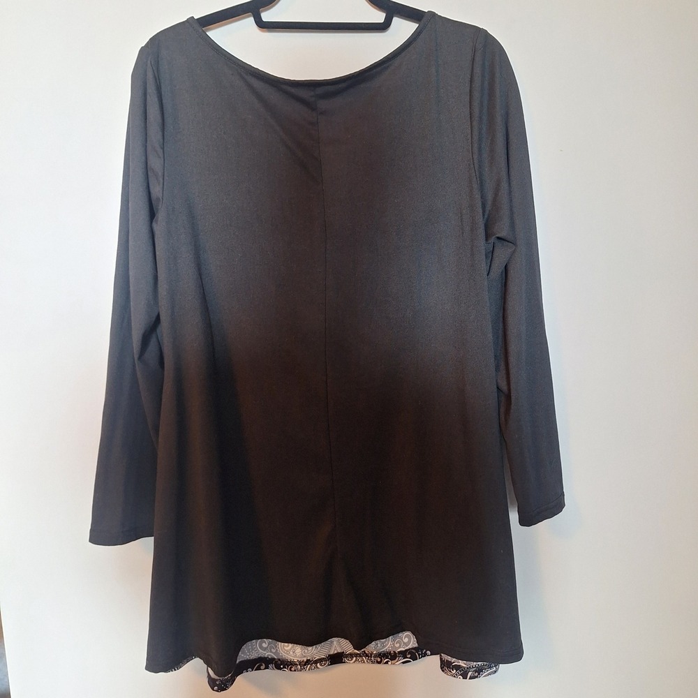 Rosegal Black Paisley Print Empire Waist V-Neck Long Sleeve Tunic Top Size 1X - Picture 4 of 4
